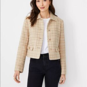 NEW ANN TAYLOR $179 NEUTRAL MULTI TWEED COLLARED JACKET SZ 12
